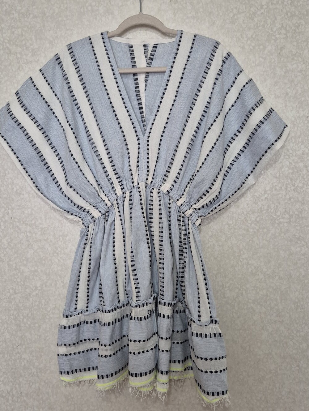 Lemlem Light Blue & White Striped Kaftan-Mini Dress...Size:S-M